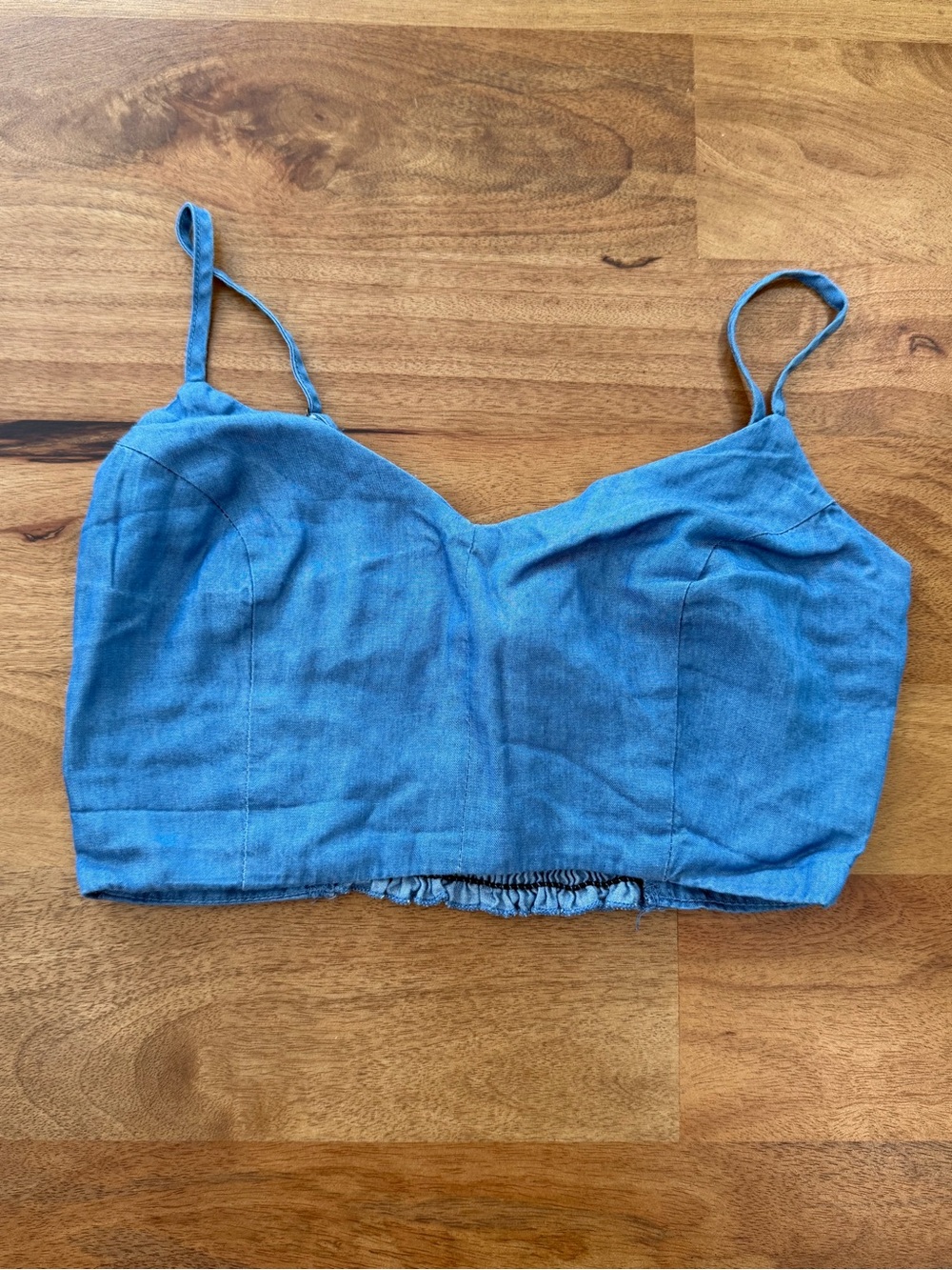 Lulus Blue Chambray Spaghetti Strap Crop Top w/ Elastic Smocked Back Size XS